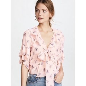 New Cinq a Sept Ivy Silk Floral Ruffle Top Small